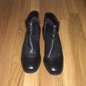 Dune Black Pebble Leather Booties, Size 37